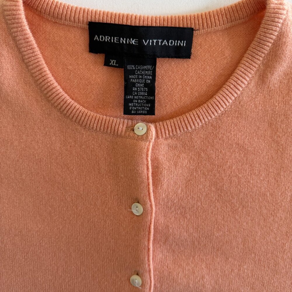 ADRIENNE VITTADINI 100% Cashmere Short Sleeve Peach Cardigan Sweater XL - Picture 5 of 11